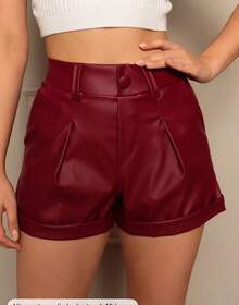 Women's Synthetic Leather Shorts, Fake Leather – Style & Comfort - Màu Đỏ Sâu - Xem 1