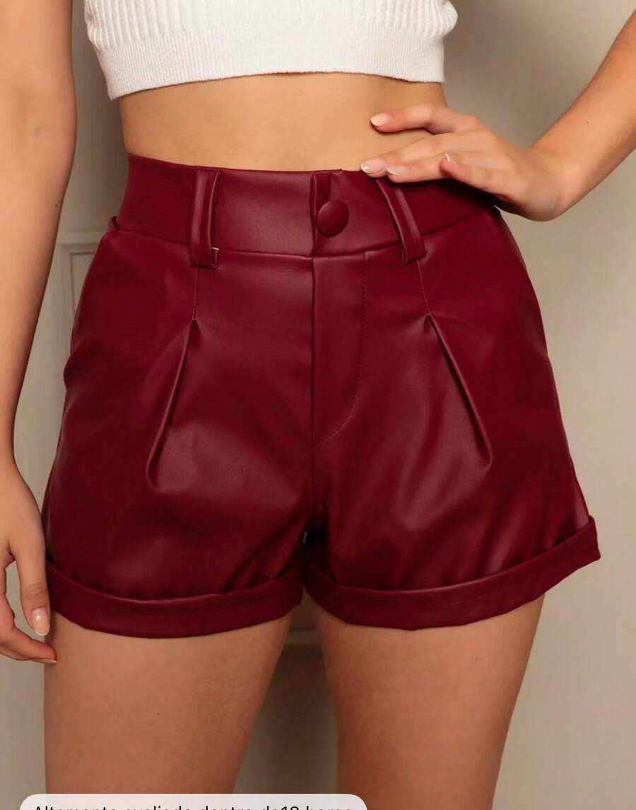 Women's Synthetic Leather Shorts, Fake Leather – Style & Comfort - Màu Đỏ Sâu - Xem 1