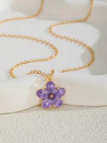 1pc Fashionable & Versatile Floral Pendant Necklace, Sweet & Fresh Nature-Inspired Korean Style Minimalist Flower Choker Suitable For Party, Date, Beach, Holiday, And Daily Wear