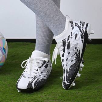 1 Pair Women's Tropical Print Sports Faux Leather Lace-Up Training Soccer Shoes, All Season