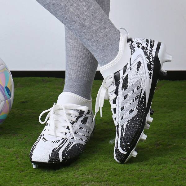 1 Pair Women's Tropical Print Sports Faux Leather Lace-Up Training Soccer Shoes, All Season