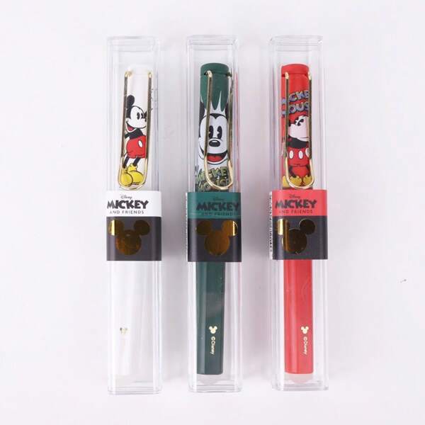 Disney 1pc [Licensed] Disney Children Fountain Pen Set With Carrying Case, 0.5mm High-End Fountain Pen Stationery For Elementary Students, Frozen, Mickey Mouse 3 Random Colors, Erasable Ink Fountain Pen With Fine Nib, Suitable For Calligraphy Practice School Supplies,Back To School