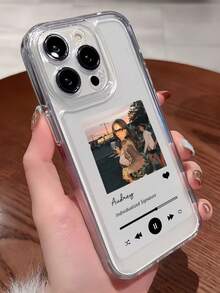 1pc Customized Phone Case - Personalized Phone Case With Custom Name, Music Player Themed Case With Uploaded Photo, Name, Signature For Unique Music Interface Look. Compatible With IPhone 11/12/13/14/15 Pro Max, Galaxy A15/A25/A35/A55/S23/24 Ultra, Redmi, OPPO - Clear - View 3