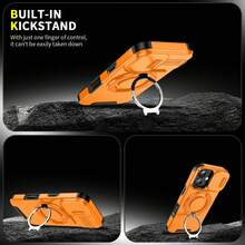 军工防摔旋转 360° 防摔手机壳支架适用于 Apple 11/12/13/14/15/16 Pro Max、Galaxy S22/23/24+ A04/A05/A14/A15/A24/A25/A34/A54、Pixel、Redmi 系列防水防震防刮 - 橘色 - 查看 7