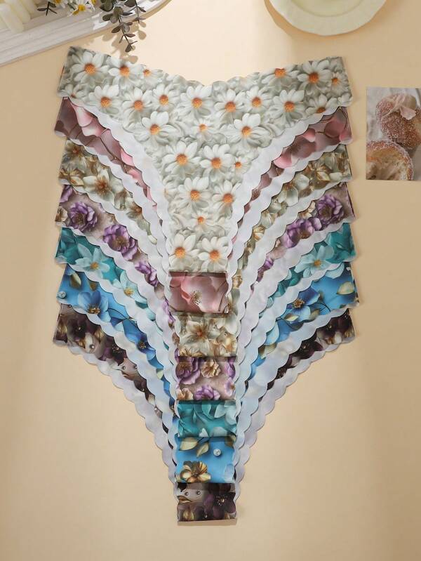 7 Stücke blumenmuster Wellen-Saum Design sexy nahtlose glatte atmungsaktive bequeme Damen Unterwäsche
