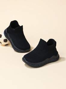 1 Pair Infant Breathable Striped Anti-Slip Fabric Slip-On Sneakers, All Season - Black - View 5