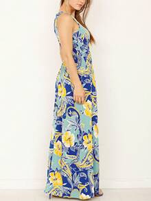 Boho Retro Vintage  Solid  Grey Color Block Color Sleeveless Grey Maxi Dress Racer | S-3X - Sage - View 2