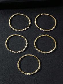 5 件闪亮水钻弹性手镯，派对闪亮可调节弹性手链，优雅的女士礼物 - 金色 - 查看 5