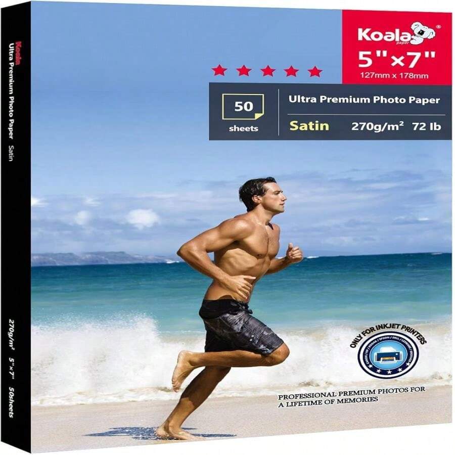 Koala Ultra Premium Photo Paper 5x7 In Satin Photo Printer Paper For Inkjet Printer Water-Resistant Semi Gloss 50 Sheets 72lb - 5X7 - 查看 1