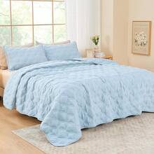 Size Quilt Bedding Set Teal - Full Lightweight Comforter Bedspreads & Coverlets Turquoise - Bedding Cover Bed Decor All Season - 3 Pieces (1 Quilt, 2 Pillowcases) - 藍色 - 查看 2