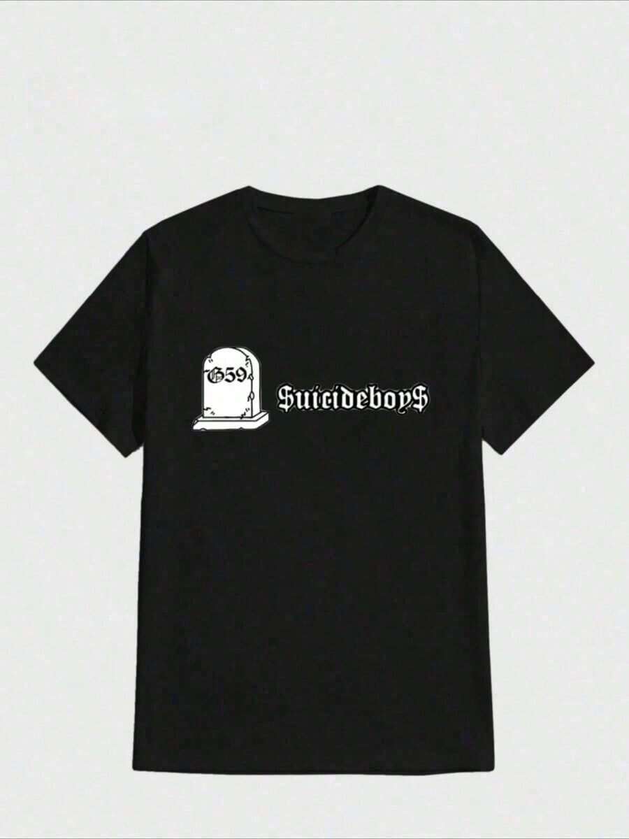 Plus Size Suicideboy Tombstone T-Shirt Casual Digital Print Pure Heavy Cotton T Shirt Tee Comfortable Comfortable   Playera De Hombre - màu đen - Xem 1