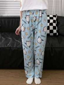Sanrio 1 Peça Calça de Pijama de Flanela Sanrio, Calça de Lounge Casual para Adolescentes com Estampa da Hello Kitty por Todo o Tecido, Animação de Personagem Fofo, Presente da Moda para Outono/Inverno