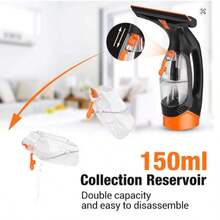 DOVAMAN Aspiradora de ventanas inalámbrica, 30 min de autonomía, boquilla de succión de 280 mm, botella rociadora con 2 paños de microfibra, tanque de agua de 150 ml, limpiador de ventanas liviano de 700 g - Negro - Ver 5