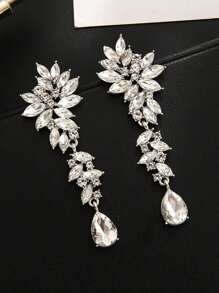 1 Pair Elegant Luxury Full Diamond Long Dangle Earrings, Suitable For Women To Wear On Important Occasions