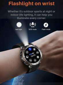 EFFEOKKI Effeokki 1.7 Inch Large Round Screen Rugged Smartwatch For Men With Wireless Calling, IPS Display, Altitude Air Pressure, Compass, LED Flashlight, 600mAh Large Battery, IP68 Waterproof, 100+ Sports Modes, Fitness Tracker Compatible With Iphone Android Phone