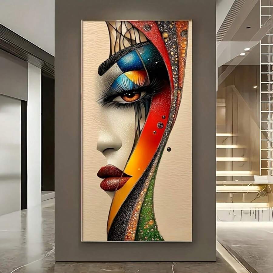 5D Diamond Painting Kit, Modern Women's Face Abstract Art Theme, Round Diamond Embroidery Art, DIY Full Diamond Painting Cloth, Diamond Art Painting Mosaic Crafts, Handicraft Gifts, Suitable For Living Room, Bedroom And Office DIY Cross Stitch Wall Decoration Art With Diamonds Can Help You Add Fun To Your Decoration