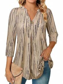 VALOLIA Womens Tops 3/4 Sleeve Shirts V Neck Blouses Dressy Casual Tunic Tops M-XXL - 米色 - 查看 1