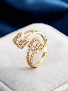 1 pieza Anillo de dedo con diseño geométrico cúbico de plata, accesorio de joyería versátil de uso diario para mujeres
