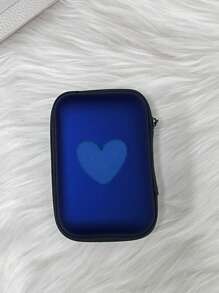 1 pieza Bolsa de almacenamiento portátil con forma de corazón de material EVA, adecuada para organizar cables/auriculares/cargadores/pequeños accesorios digitales/monedas
