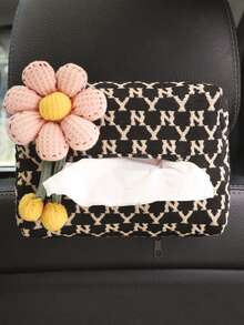 1pc Car Tissue Box Jacquard Multifunctional Hanging Drawer Box Car Armrest Box Bow Tissue Box - one-size - View 15