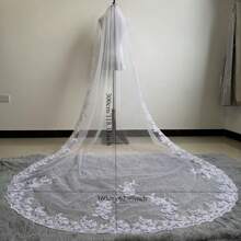 White Ivory Lace Appliques Tulle Long Cathedral Wedding Veils Lace Edge 1T Bridal Veils 3 Meters Veu De Noiva