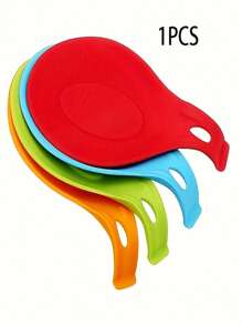 1pc Heat Resistant Silicone Spoon Rest - Multipurpose Kitchen Mat For Spoons & Forks, Random Color, Spoon Holder | Vibrant Kitchen Accessory | Easy To Clean Mat, Countertop Spoon Rest