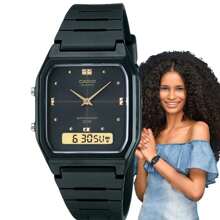 Casio Relógio de Pulso Casio Feminino Anadigi Standard Preto Quadrado Alarme Cronômetro Prova d água Médio Casual Preto AW-48HE-1AVDF