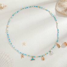 1 pièce Chaîne de taille élastique style vacances avec étoile de mer et coquillage perles, chaîne de corps de sirène sexy pour femmes, style INS