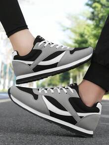 Teenagers' Unisex Athletic Sneakers, Fashion Patchwork Casual Shoes, Classic Retro Shoes, Lightweight Breathable Running Shoes, Comfortable Non-Slip Training Shoes, Student White/Black Shoes - Multicolor - View 7