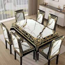 1/4/5/6/7pcs Fashionable Simple European And American Style Printed Chair Covers / Chair Cover Set, Suitable For Indoor Home Restaurant, Hotel Modern Daily Decoration. Tablecloth Suitable For Square Tables, Elastic Chair Covers Can Be Washed