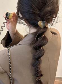 1 Peça/4 Peças/1 Conjunto Conjunto Fofo de Grampos de Cabelo Trança de Bolha - Grampos de Cabelo com Formato de Coração e Cordão de Telefone para Meninas, Adolescentes, Mulheres | Dia dos Namorados, Encontros, Festa, Acessórios Escolares