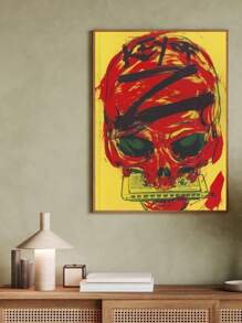 1pc Red Skull Holding A Harmonica Prints Canvas Painting "Creative Skull - Harmonica Art" Decor For Bedroom ,Living Room ,Office Room ,Wall Decor