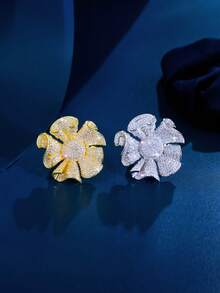 1枚创意独特几何花朵设计全立方氧化锆奢华宣言大号订婚结婚派对戒指，女士款 - Luxury Design - 查看 8