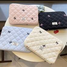 Cute Lingge Embroidered Bow Tablet Bag Laptop Bag Compatible With Macbook Full Of Girl Hearts