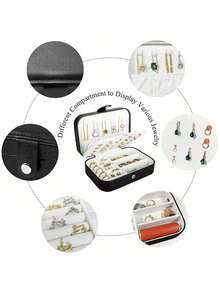 1 件多功能旅行首饰盒，珠宝耳环项链收纳盒，化妆口红皮革首饰收纳盒，大容量便携式皮革首饰盒带纽扣