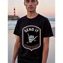 Natee Send It: No Victory Without Sacrifice, Religious T- Shirt Funny Men' S Short Sleeve Pattern T- Shirt Series Black Suitable For Valentine' S Day, Unique And Interesting Print Patterns, Punk Gothic Style Fit For Men - Black - View 1