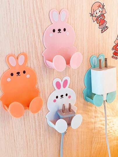 2pcs Multi-Function Outlet Hook, Creative Rabbit Design For Girl's Room Decor, Power Cord Wall Mount, Kitchen Adhesive Plug Holder, Simple Storage Organizer, Suitable For All Seasons