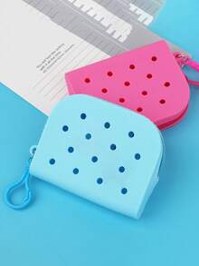 1 件纯色软硅胶零钱包、洗手卡夹，带拉链