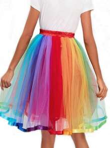 Neuer Regenbogen Tüllrock Lolita Bühnenauftritt Ballett Bonbonfarbe Rock mit Krinoline