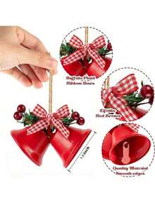 1 chiếc chuông Giáng sinh, nhiều màu sắc, chuông xe trượt tuyết bằng kim loại cổ điển với quả mọng đỏ và nơ kẻ caro, đồ trang trí treo cho cây thông Noel, tiệc ngày lễ, đồ gia dụng và thủ công - chuông trang trí các loại, đồ trang trí ngày lễ, quà tặng ngày lễ, quà tặng tiệc - Nhiều màu - Xem 3