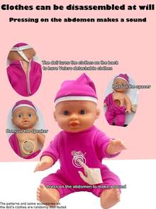 26厘米逼真娃娃，会小便、喝水、发出4种声音，配有奶瓶、奶嘴和粉色小床，是送给女孩的过家家礼物（衣服图案随机发送）。 - 粉色 - 查看 10