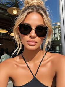 1 Cặp Kính Râm Mắt Mèo Gọng Kim Loại, Phù Hợp Với Khuôn Mặt Vuông/Tròn, Kính Râm Thời Trang Cao Cấp Cho Trang Phục Ngoài Trời, Du Lịch, Phụ Kiện Mùa Hè, Phong Cách Thể Thao, Lái Xe, Lễ Hội, Ngày Lễ, Trang Phục Thanh Lịch, Phụ Kiện Phong Cách Đường Phố, Không Khí Kỳ Nghỉ, Thể Thao, Tiệc Tùng, Hoạt Động Ngoài Trời, Trang Phục Phong Cách Đường Phố, Câu Cá, Ngày Lễ, Trang Phục Đi Chơi Ngoài Trời Bãi Biển Kỳ Nghỉ Bên Bờ Biển Và Quà Tặng Cho Gia Đình Và Bạn Bè - màu đen - Xem 1