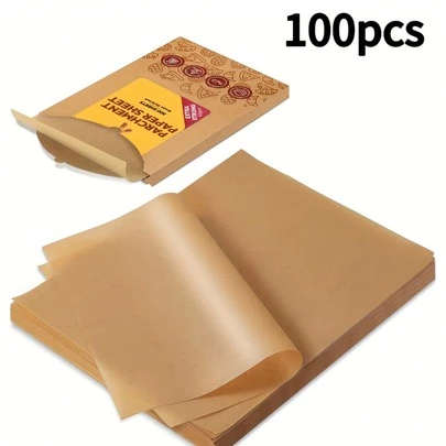 100 tờ giấy dầu 20x15 inch, giấy nướng siêu bền, giấy chống dính chưa tẩy trắng dùng cho nồi chiên không dầu, nướng, hấp, làm bánh mì, bánh ngọt và gói thực phẩm