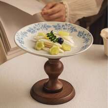 1 Stück chinesische hochwertige Keramik Obstschale im Vintage-Stil, Retro Holz-Hochfuß Obstplatte, Keramik Obstschale für Wohnzimmer, Haushalt Snackplatte, Hochständer Dessert Präsentationsteller, Luxus Trockenobstteller, Dekorative Platte, Restaurant dekorative Obstschale, Flur Aufbewahrungsplatte, Eingangsbereich Schlüsselablage