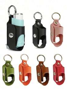 1Pc Outdoor Portable Mini Cough Spray Bottle Holster, Cough And Asthma Single Inhaler PU Leather Case At Night, And Carry On Medicine Bottle Storage Bag, Unisex Casual Keychain Pouches For Asthma Inhaler And Cough Syrup Bottle Bracket, Portable Protective Camping Travel Organizer Pouch, Lightweight And Convenient For Going Out (Inhaler Not Included) - Multicolor - View 4