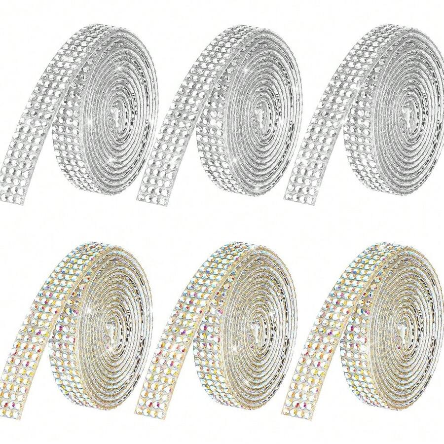 Entrega local: Cintas de cristales de Rhinestone autoadhesivas, 12 rollos de tiras con pedrerías, tiras de Rhinestone de 12 yardas para manualidades DIY, Rhinestones para artesanía - Colores de cristal blanco AB - View 1