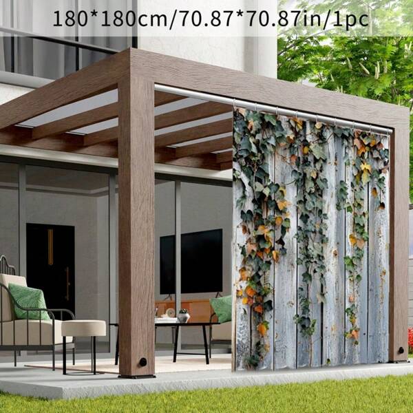 2 Stücke Outdoor-Vorhang mit weißer Holzplatte und Blatt-Schatten, geeignet für Hof, Garten, Outdoor-Flur, Terrasse, Veranda, Balkon, Garagentor Dekoration