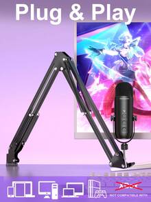 Haomuren Gaming Microphone Kit For Phone/PC/Laptop,Podcast Condenser USB Mic With Boom Arm, Cardioid Microphone With Mute Button,Echo Volume Gain Knob,Adjust Monitor For Living Streaming, Recording, Podcasting, No Lightning Adapter - Black - View 4