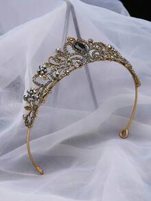 1 个玻璃皇冠，1 个优雅金色公主头带发饰，女士皇冠，适合舞会、生日派对、婚礼、拍照、选美、角色扮演、合金水钻新娘皇冠头饰、派对装饰