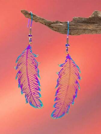 1 Pair Bohemian Style Intricate Copper Sequin Hollow Feather Earrings, Minimalist Cute Women Earrings